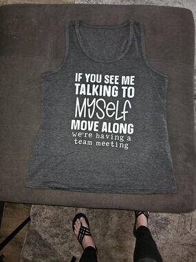 Graphic Tank Top for Women - Dark Gray "If You See Me Talking to Myself"